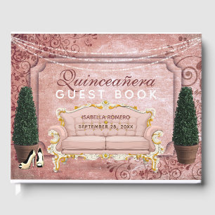Pink Rose Gold Topiary Garden Quinceañera Guest Book