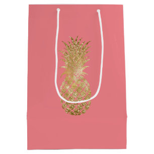 Pink Rose Gold Tropical Glitter Pineapple Medium Gift Bag