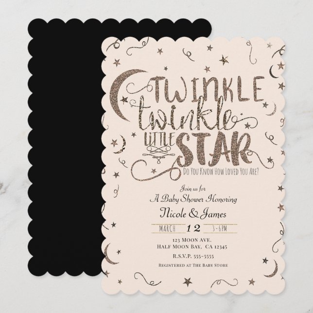 Pink Rose Gold Twinkle Little Star Baby Shower Invitation (Front/Back)