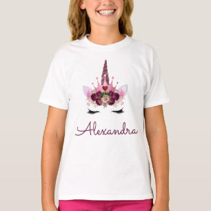 Pink Rose Gold Unicorn Monogram Birthday T-Shirt