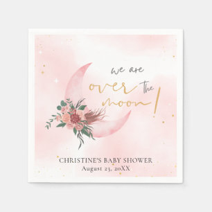 Pink rose gold We are over the Moon Baby Shower  Napkin