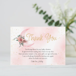 Pink rose gold We are over the Moon baby shower Thank You Card