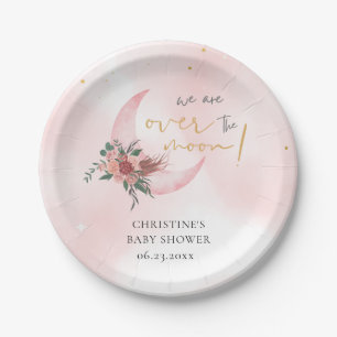 Pink rose gold We are over the Moon Paper Plate