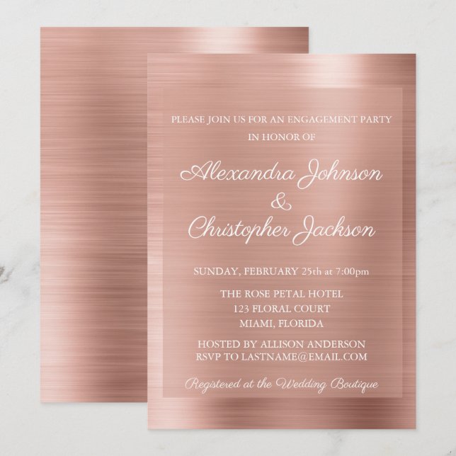 Pink Rose Gold Wedding Engagement Party Invitation (Front/Back)