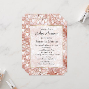 Pink Rose Gold White Floral Baby Shower Invitation