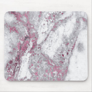 Pink Rose Gold White Gray Marble Stone Glam Mouse Mat