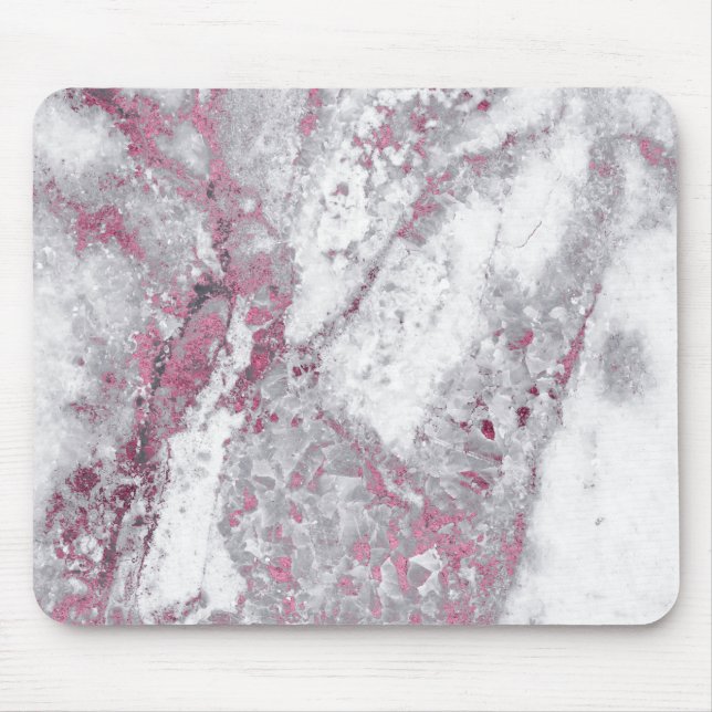 Pink Rose Gold White Gray Marble Stone Glam Mouse Mat (Front)