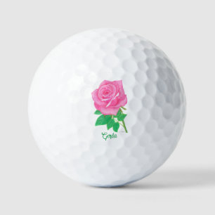 Pink Rose Golf Balls With Personalised Text