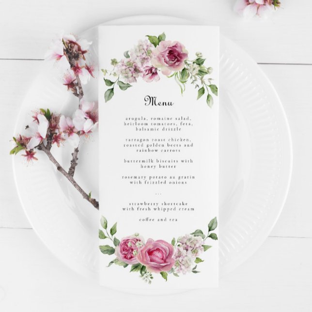 Pink Rose Greenery Floral Arch Wedding or Birthday Menu (Creator Uploaded)