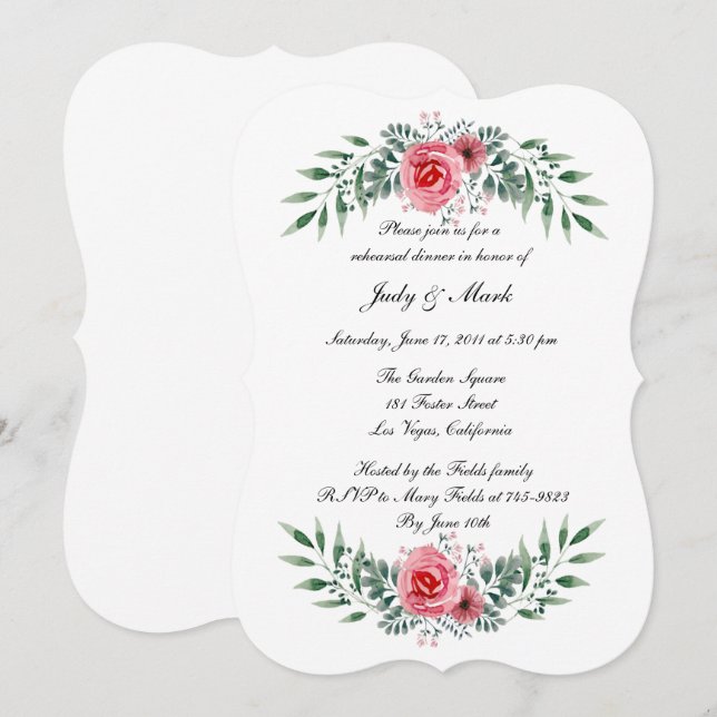Pink Rose Greenery Foliage Rehearsal Dinner Invitation (Front/Back)