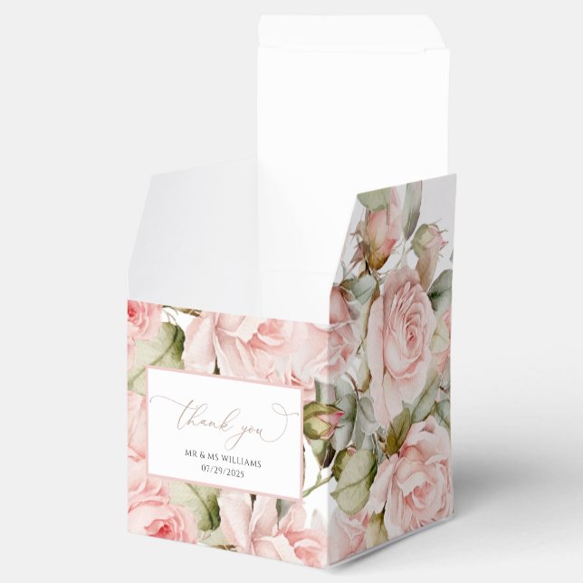 Pink Rose & Greenery Leaves Wedding Cub Favour Box (Opened)