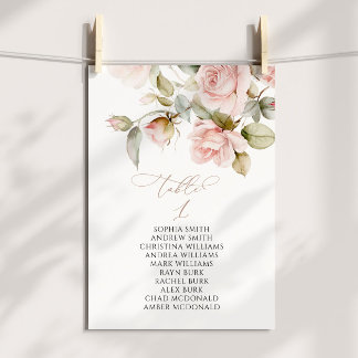 Pink Rose & Greenery Table Number 1 Seating Chart
