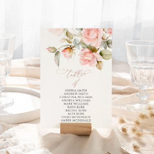 Pink Rose & Greenery Table Number 4 Seating Chart