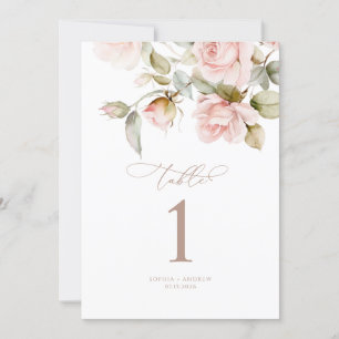 Pink Rose & Greenery Wedding Table Numbers