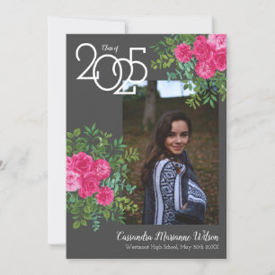 Pink Rose Grey Modern Graduation Announcement