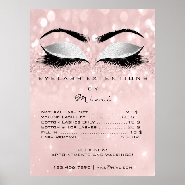 Pink Rose Grey Skin Makeup Eyes Lashes Prices Poster (Front)