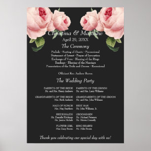 Pink Rose grey vintage Wedding Ceremony Program Poster