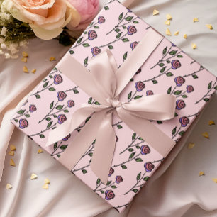 Pink Rose Hand-Illustrated Spring Floral Botanical Wrapping Paper