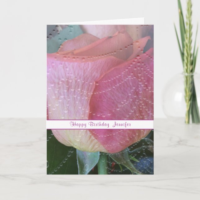Pink Rose Happy Birthday Folded Greeting Card (Front)
