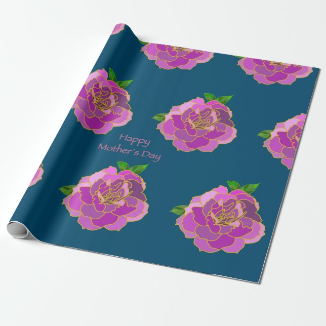 Pink Rose Happy Mother’s Day Wrapping Paper (Unrolled)