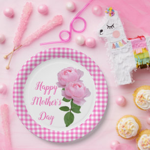 Pink Rose Happy Mother's Day Floral Paper Plate