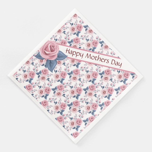 Pink Rose Happy Mothers Day Napkin (Corner)