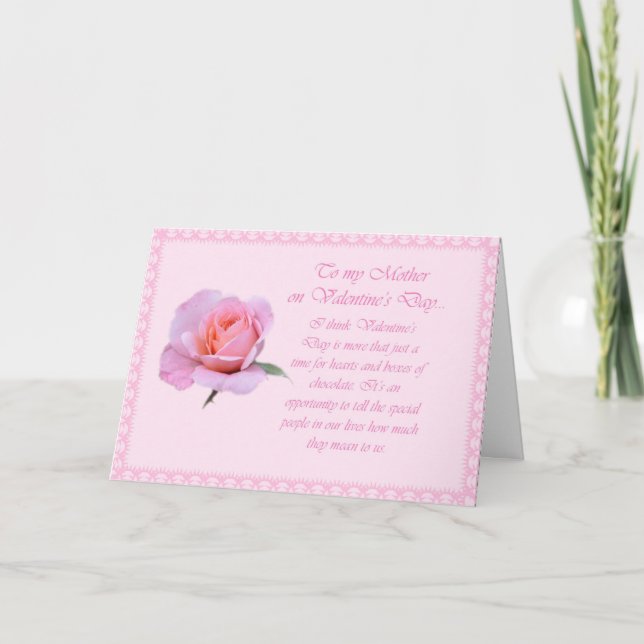Pink Rose Happy Valentine's Day Mother Card (Front)