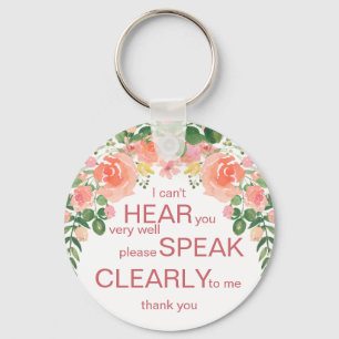 Pink rose hard of hearing aid I'm deaf Key Ring