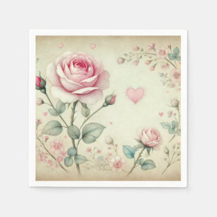 Pink rose heart floral vintage pastel watercolor  napkin