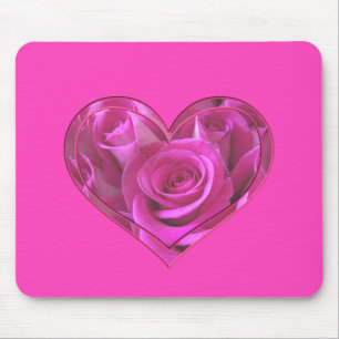 Pink Rose Heart Mouse Mat