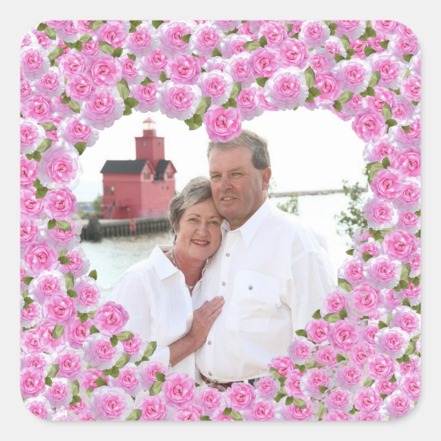 Pink Rose Heart Square Sticker (Front)