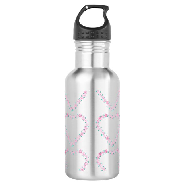 Pink Rose Heart Wreath Water Bottle (Front)