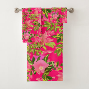 Pink rose hip , pink wild rose hip bath towel set