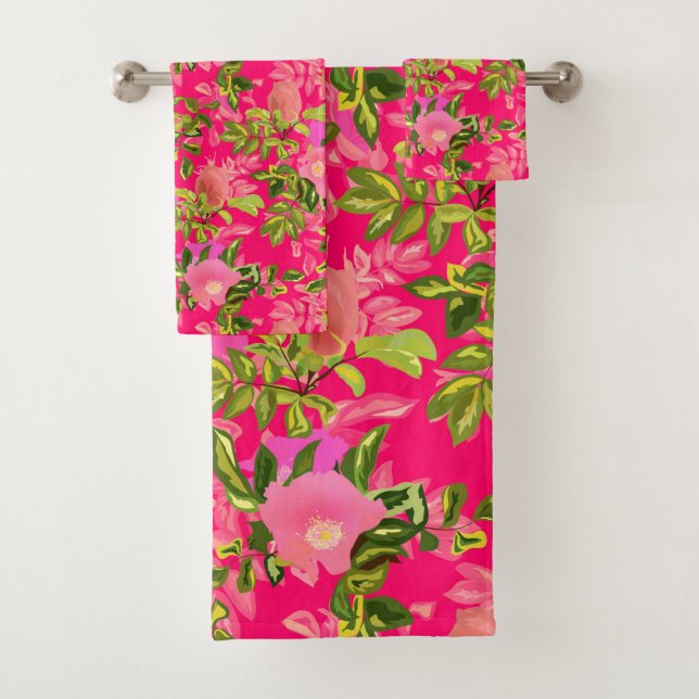 Pink rose hip , pink wild rose hip bath towel set (Insitu)