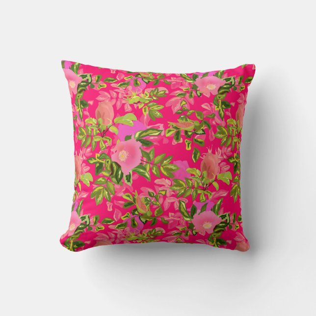 Pink rose hip , pink wild rose hip cushion (Front)