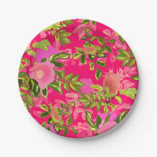 Pink rose hip , pink wild rose hip paper plate