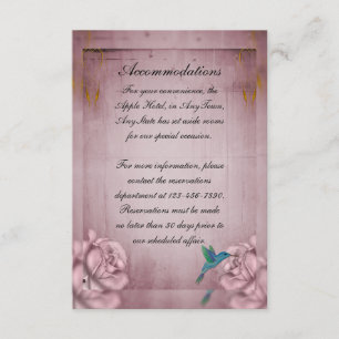 Pink Rose Hummingbird Wedding Hotel Insert