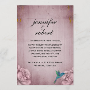 Pink Rose Hummingbird Wedding Invitation