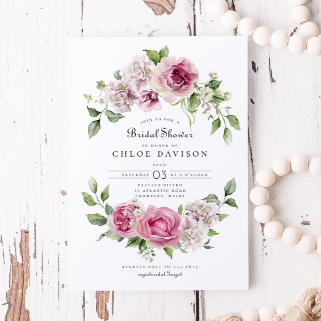 Pink Rose Hydrangea Floral Arch Bridal Shower Invitation (Creator Uploaded)