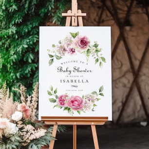 Pink Rose Hydrangea Floral Arch Girl Baby Shower Poster