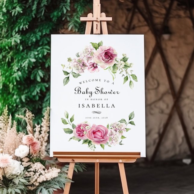Pink Rose Hydrangea Floral Arch Girl Baby Shower Poster (Creator Uploaded)