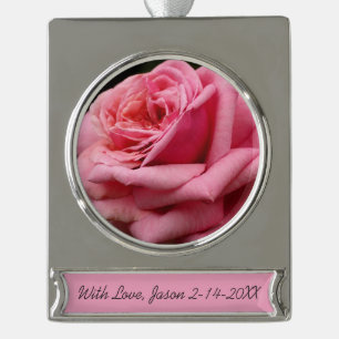 Pink Rose I Pretty Floral Photography Silver Plated Banner Ornament