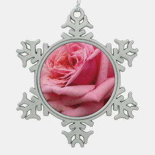 Pink Rose I Pretty Floral Photography Snowflake Pewter Christmas Ornament