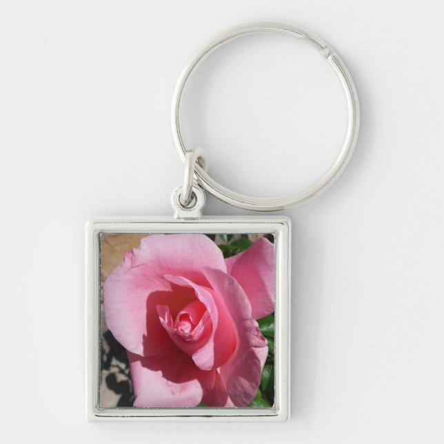Pink Rose III Garden Floral Key Ring (Front)