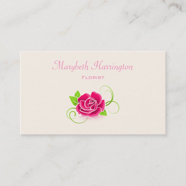 Pink Rose Illustration Business Card (Front)