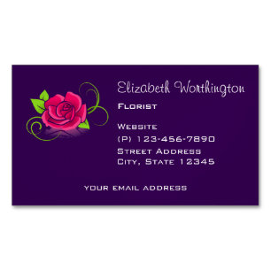 Pink Rose Illustration Magnetic Business Card