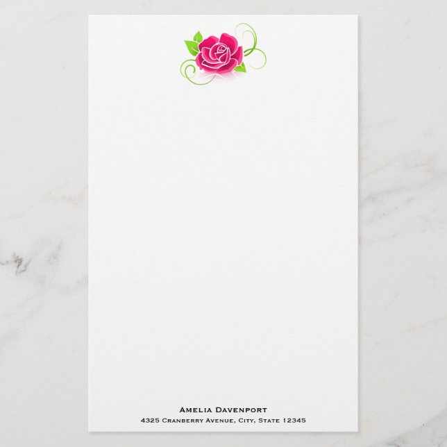 Pink Rose Illustration Stationery (Front)