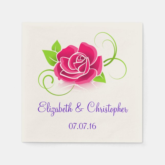 Pink Rose Illustration Wedding Napkin (Front)