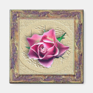 Pink Rose in Canvas Frame Magnet