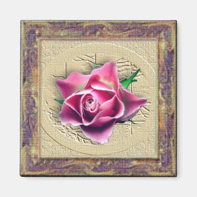 Pink Rose in Canvas Frame Magnet (Front)